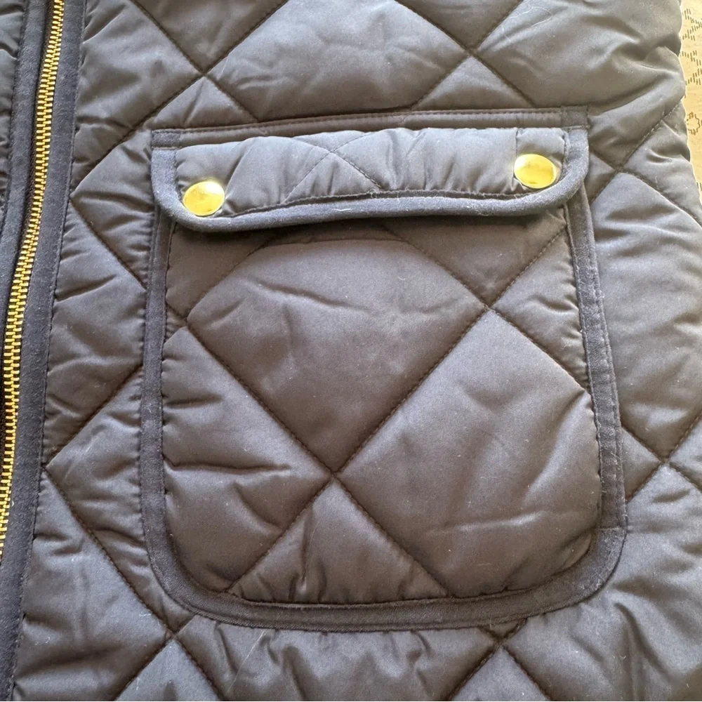 J. Crew Excursion Navy Blue Quilted Medium Puffer Vest with Gold Accents